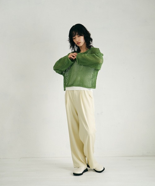 4youstory(フォーユーストーリー)の「【4youstory】メッシュ編みショート丈プルオーバー(Tシャツ/カットソー・レディース・ブラック/ベージュ/グリーン・FREE)」の19枚目の写真