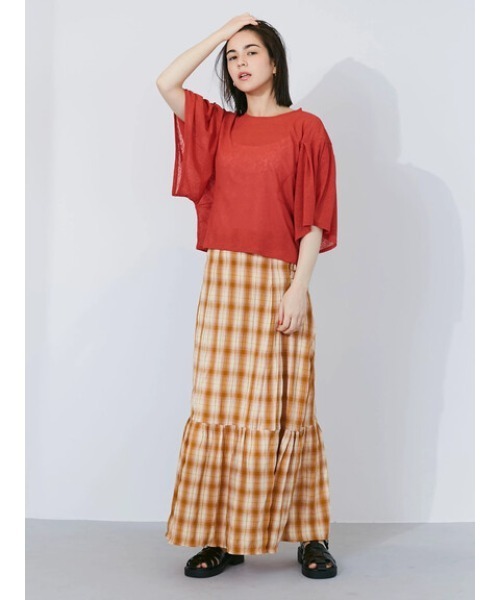 KBF（ケイビーエフ）の「KBF.チェック柄ティアードスカート（スカート・レディース・ブラック/ベージュ・FREE）」の14枚目の写真