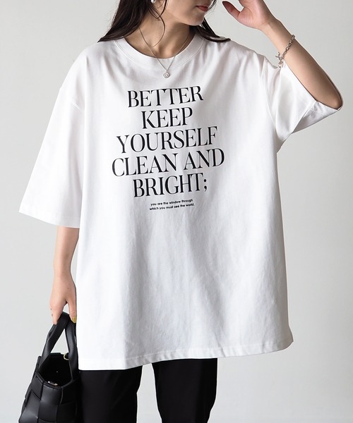 Riberry（リベリー）の「シルケット風天竺ロゴプリントT（Tシャツ/カットソー・レディース・パープル/ホワイト×ブラック/ホワイト×パープル/スミクロ・MEDIUM）」の2枚目の写真