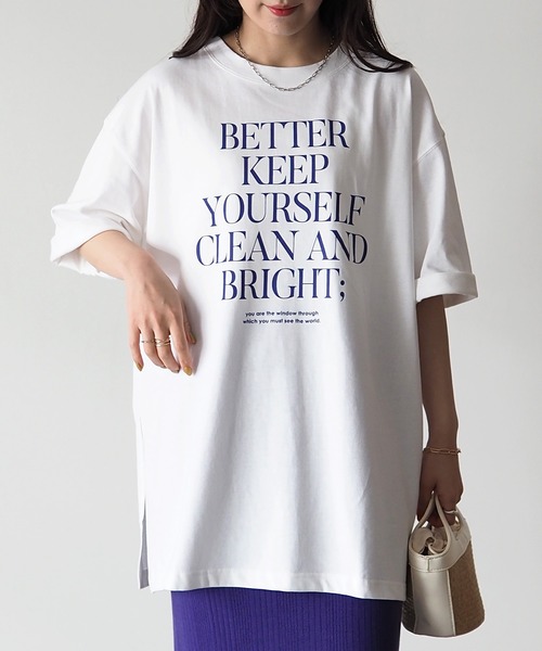 Riberry（リベリー）の「シルケット風天竺ロゴプリントT（Tシャツ/カットソー・レディース・パープル/ホワイト×ブラック/ホワイト×パープル/スミクロ・MEDIUM）」の3枚目の写真