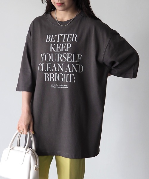 Riberry（リベリー）の「シルケット風天竺ロゴプリントT（Tシャツ/カットソー・レディース・パープル/ホワイト×ブラック/ホワイト×パープル/スミクロ・MEDIUM）」の6枚目の写真