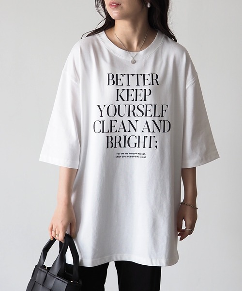 Riberry（リベリー）の「シルケット風天竺ロゴプリントT（Tシャツ/カットソー・レディース・パープル/ホワイト×ブラック/ホワイト×パープル/スミクロ・MEDIUM）」の9枚目の写真