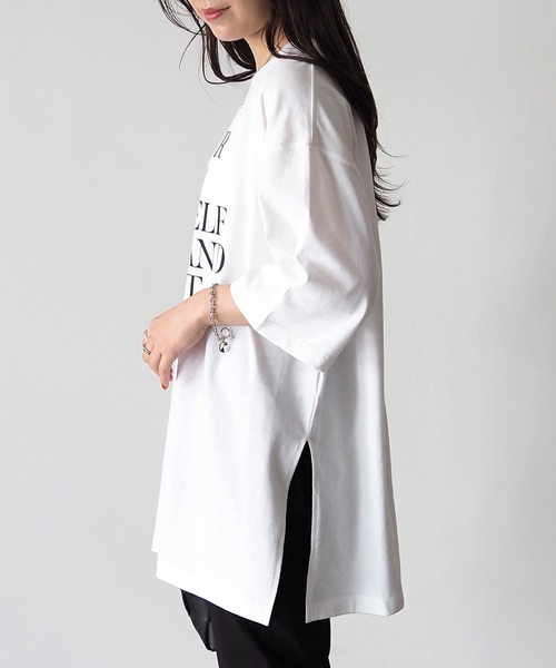 Riberry（リベリー）の「シルケット風天竺ロゴプリントT（Tシャツ/カットソー・レディース・パープル/ホワイト×ブラック/ホワイト×パープル/スミクロ・MEDIUM）」の11枚目の写真