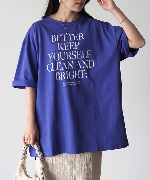 Riberry（リベリー）の「シルケット風天竺ロゴプリントT（Tシャツ/カットソー・レディース・パープル/ホワイト×ブラック/ホワイト×パープル/スミクロ・MEDIUM）」の19枚目の写真