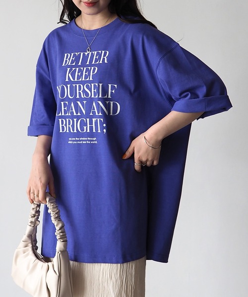 Riberry（リベリー）の「シルケット風天竺ロゴプリントT（Tシャツ/カットソー・レディース・パープル/ホワイト×ブラック/ホワイト×パープル/スミクロ・MEDIUM）」の20枚目の写真