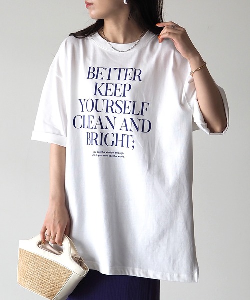 Riberry（リベリー）の「シルケット風天竺ロゴプリントT（Tシャツ/カットソー・レディース・パープル/ホワイト×ブラック/ホワイト×パープル/スミクロ・MEDIUM）」の13枚目の写真