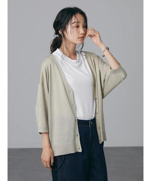 CRAFT STANDARD BOUTIQUE（クラフトスタンダードブティック）の「【手洗い】Vネック6分袖ニットカーディガン　＊（カーディガン/ボレロ・レディース・レッド/アイボリー/ブルーグリーン/ブラック/グレイッシュベージュ/カーキ・FREE）」の10枚目の写真