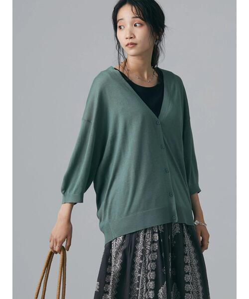 CRAFT STANDARD BOUTIQUE（クラフトスタンダードブティック）の「【手洗い】Vネック6分袖ニットカーディガン　＊（カーディガン/ボレロ・レディース・レッド/アイボリー/ブルーグリーン/ブラック/グレイッシュベージュ/カーキ・FREE）」の11枚目の写真