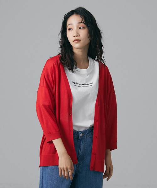 CRAFT STANDARD BOUTIQUE（クラフトスタンダードブティック）の「【手洗い】Vネック6分袖ニットカーディガン　＊（カーディガン/ボレロ・レディース・レッド/アイボリー/ブルーグリーン/ブラック/グレイッシュベージュ/カーキ・FREE）」の6枚目の写真