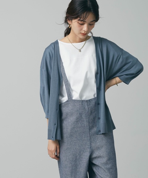CRAFT STANDARD BOUTIQUE（クラフトスタンダードブティック）の「【手洗い】Vネック6分袖ニットカーディガン　＊（カーディガン/ボレロ・レディース・レッド/アイボリー/ブルーグリーン/ブラック/グレイッシュベージュ/カーキ・FREE）」の5枚目の写真