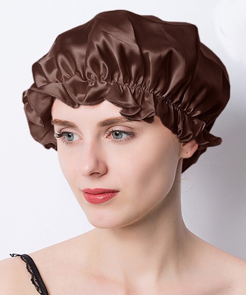 DAY CLOSET（デイ クローゼット）の「レディース 艶めくシルクのヘアナイトキャップ（キャップ・レディース・ベージュ/ブラウン/ライトグレー/ラベンダー/ブラック/ゴールド/ネイビー/サーモンピンク/ピンクベージュ・L/M）」の4枚目の写真