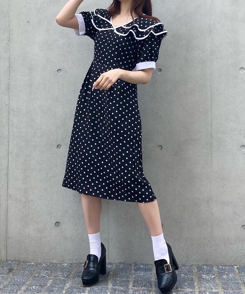 Crea titty&Co. PETIT(クレアティティーアンドコープチ)の「【Crea titty&Co.PETIT】ダブルカラードットワンピース(ワンピース・レディース・ブラック・FREE)」の1枚目の写真
