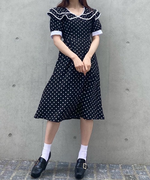 Crea titty&Co. PETIT(クレアティティーアンドコープチ)の「【Crea titty&Co.PETIT】ダブルカラードットワンピース(ワンピース・レディース・ブラック・FREE)」の5枚目の写真