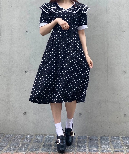 Crea titty&Co. PETIT(クレアティティーアンドコープチ)の「【Crea titty&Co.PETIT】ダブルカラードットワンピース(ワンピース・レディース・ブラック・FREE)」の7枚目の写真