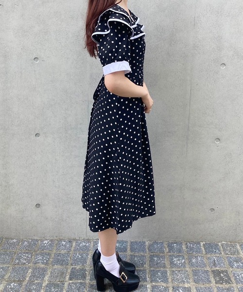 Crea titty&Co. PETIT(クレアティティーアンドコープチ)の「【Crea titty&Co.PETIT】ダブルカラードットワンピース(ワンピース・レディース・ブラック・FREE)」の4枚目の写真