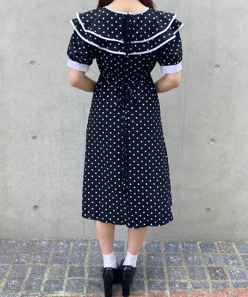Crea titty&Co. PETIT(クレアティティーアンドコープチ)の「【Crea titty&Co.PETIT】ダブルカラードットワンピース(ワンピース・レディース・ブラック・FREE)」の3枚目の写真