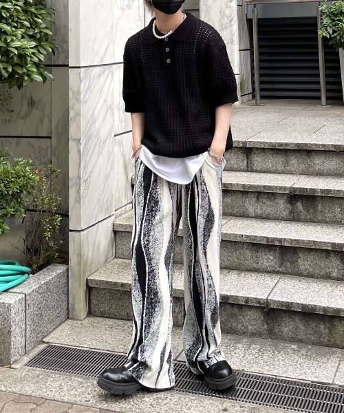 【Chikashitsu +/チカシツプラス】net summer polo/サマーニット ニットポロシャツ 半袖トップス 半袖ポロシャツ