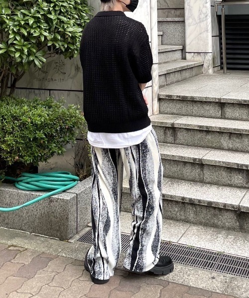 【Chikashitsu +/チカシツプラス】net summer polo/サマーニット ニットポロシャツ 半袖トップス 半袖ポロシャツ