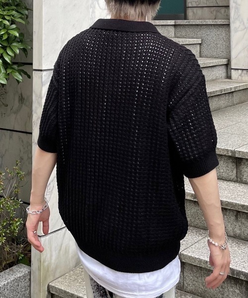 【Chikashitsu +/チカシツプラス】net summer polo/サマーニット ニットポロシャツ 半袖トップス 半袖ポロシャツ