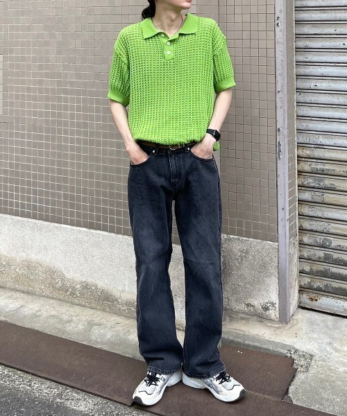 【Chikashitsu +/チカシツプラス】net summer polo/サマーニット ニットポロシャツ 半袖トップス 半袖ポロシャツ