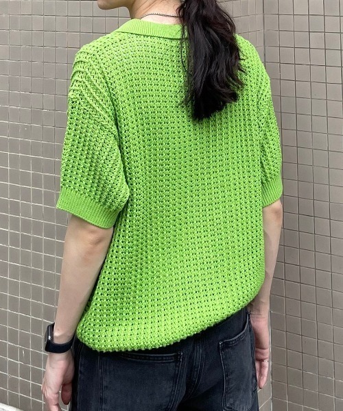 【Chikashitsu +/チカシツプラス】net summer polo/サマーニット ニットポロシャツ 半袖トップス 半袖ポロシャツ
