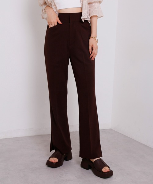 one after another NICE CLAUP（ワンアフターアナザーナイスクラップ）の「美脚シルエットカラーフレアパンツ（スラックス・レディース・ライトグレー/ブラウン/グリーン/ピンク・SMALL/MEDIUM）」の3枚目の写真