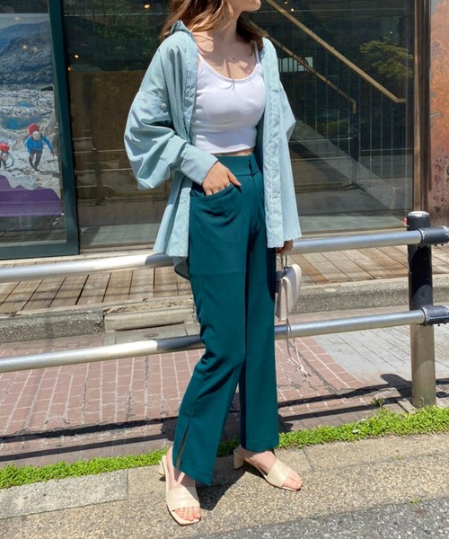 one after another NICE CLAUP（ワンアフターアナザーナイスクラップ）の「美脚シルエットカラーフレアパンツ（スラックス・レディース・ライトグレー/ブラウン/グリーン/ピンク・SMALL/MEDIUM）」の12枚目の写真