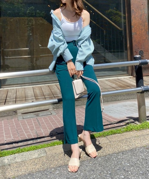 one after another NICE CLAUP（ワンアフターアナザーナイスクラップ）の「美脚シルエットカラーフレアパンツ（スラックス・レディース・ライトグレー/ブラウン/グリーン/ピンク・SMALL/MEDIUM）」の13枚目の写真