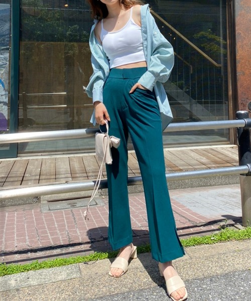 one after another NICE CLAUP（ワンアフターアナザーナイスクラップ）の「美脚シルエットカラーフレアパンツ（スラックス・レディース・ライトグレー/ブラウン/グリーン/ピンク・SMALL/MEDIUM）」の14枚目の写真