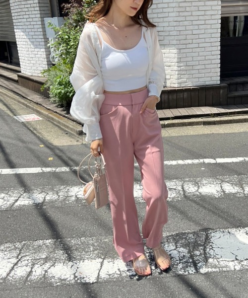 one after another NICE CLAUP（ワンアフターアナザーナイスクラップ）の「美脚シルエットカラーフレアパンツ（スラックス・レディース・ライトグレー/ブラウン/グリーン/ピンク・SMALL/MEDIUM）」の6枚目の写真