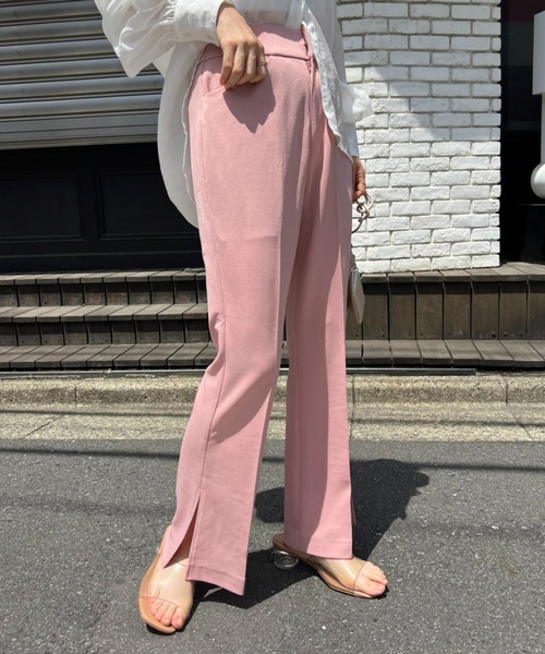 one after another NICE CLAUP（ワンアフターアナザーナイスクラップ）の「美脚シルエットカラーフレアパンツ（スラックス・レディース・ライトグレー/ブラウン/グリーン/ピンク・SMALL/MEDIUM）」の8枚目の写真