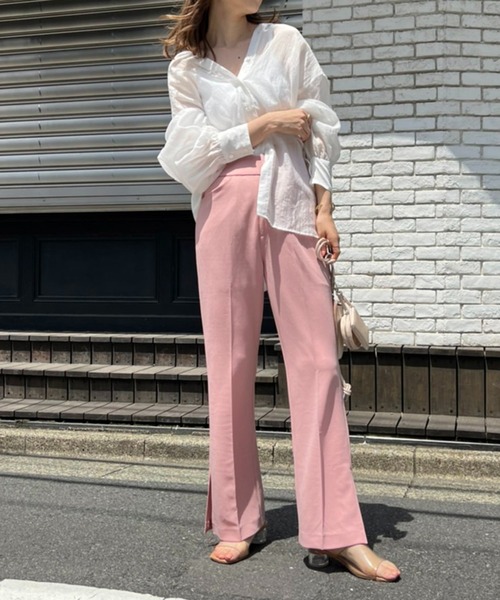 one after another NICE CLAUP（ワンアフターアナザーナイスクラップ）の「美脚シルエットカラーフレアパンツ（スラックス・レディース・ライトグレー/ブラウン/グリーン/ピンク・SMALL/MEDIUM）」の10枚目の写真