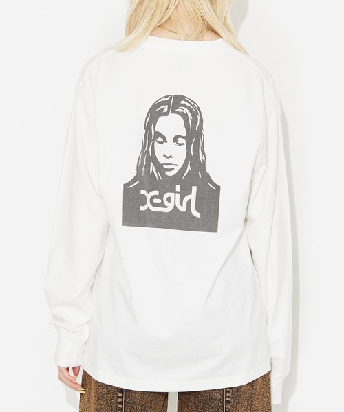 X-girl（エックスガール）の「WASHED FACE LOGO L/S TEE（Tシャツ/カットソー・レディース・ベージュ/ホワイト/チャコール・L/S/XL/M）」の2枚目の写真