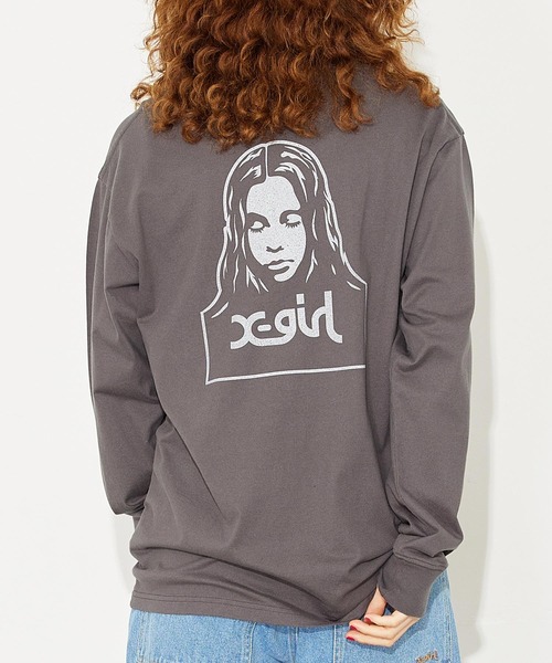 X-girl（エックスガール）の「WASHED FACE LOGO L/S TEE（Tシャツ/カットソー・レディース・ベージュ/ホワイト/チャコール・L/S/XL/M）」の3枚目の写真
