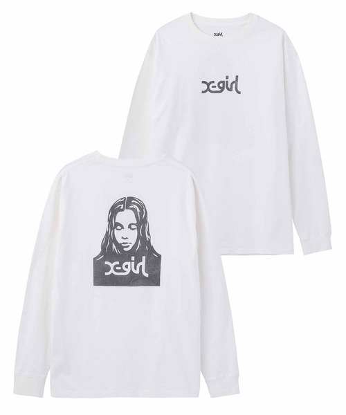 X-girl（エックスガール）の「WASHED FACE LOGO L/S TEE（Tシャツ/カットソー・レディース・ベージュ/ホワイト/チャコール・L/S/XL/M）」の16枚目の写真