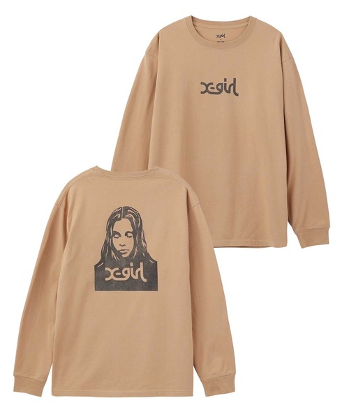 X-girl（エックスガール）の「WASHED FACE LOGO L/S TEE（Tシャツ/カットソー・レディース・ベージュ/ホワイト/チャコール・L/S/XL/M）」の18枚目の写真
