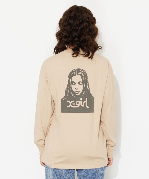 X-girl（エックスガール）の「WASHED FACE LOGO L/S TEE（Tシャツ/カットソー・レディース・ベージュ/ホワイト/チャコール・L/S/XL/M）」の7枚目の写真