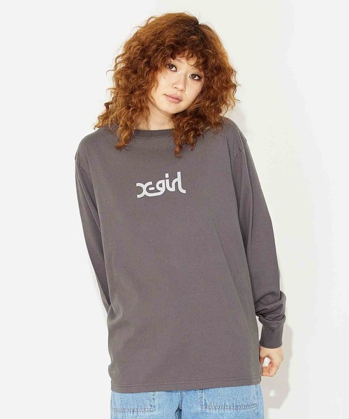 X-girl（エックスガール）の「WASHED FACE LOGO L/S TEE（Tシャツ/カットソー・レディース・ベージュ/ホワイト/チャコール・L/S/XL/M）」の19枚目の写真