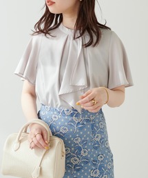 スカーフボータイフレア袖ブラウス