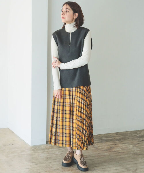 B:MING by BEAMS（ビーミングバイビームス）の「B:MING by BEAMS / プリーツミックス スカート 22AW（スカート・レディース・ブラウン系/ネイビー系/イエロー系・SMALL/MEDIUM）」の4枚目の写真