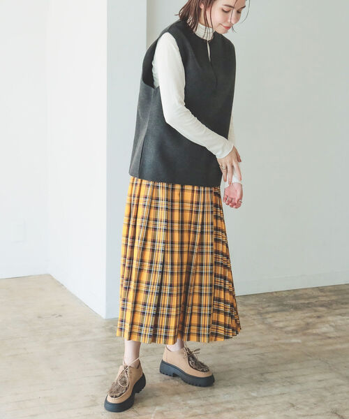 B:MING by BEAMS（ビーミングバイビームス）の「B:MING by BEAMS / プリーツミックス スカート 22AW（スカート・レディース・ブラウン系/ネイビー系/イエロー系・SMALL/MEDIUM）」の8枚目の写真