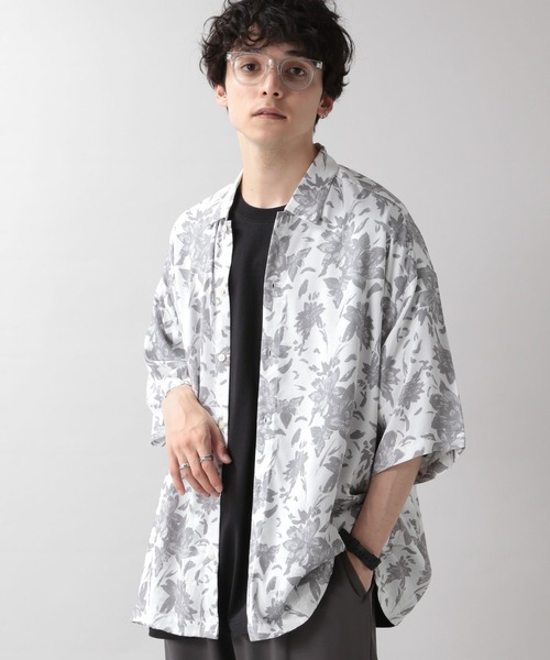RAGEBLUE（レイジブルー）の「レーヨンフラワーシャツ（シャツ/ブラウス・メンズ・ホワイト/ブラック/グリーン・MEDIUM/LARGE）」の5枚目の写真