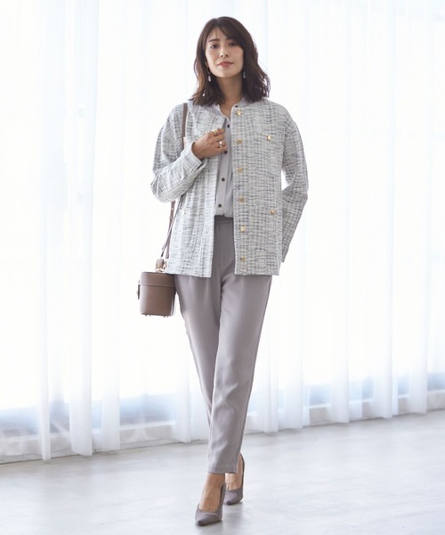 BAYFLOW（ベイフロー）の「カットツィードジャケットカーデ（ノーカラージャケット・レディース・ネイビー/オフホワイト・MEDIUM/SMALL）」の7枚目の写真