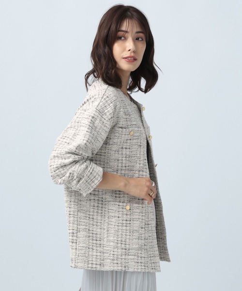 BAYFLOW（ベイフロー）の「カットツィードジャケットカーデ（ノーカラージャケット・レディース・ネイビー/オフホワイト・MEDIUM/SMALL）」の11枚目の写真