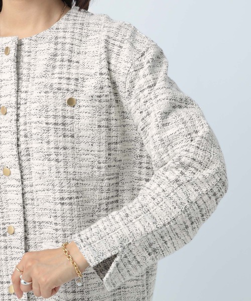 BAYFLOW（ベイフロー）の「カットツィードジャケットカーデ（ノーカラージャケット・レディース・ネイビー/オフホワイト・MEDIUM/SMALL）」の17枚目の写真