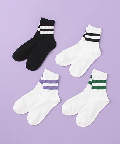 LOVETOXIC（ラブトキシック）の「2本ラインリブクルーソックス（ソックス/靴下・キッズ・ブラック/グリーン/オフホワイト/パープル・FREE）」の6枚目の写真