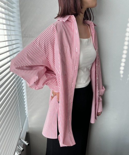 LOWRYS FARM（ローリーズファーム）の「コットンライクオーバーシャツ　344682（シャツ/ブラウス・レディース・ホワイト/パープル/ネイビー/レッド/ブルー/ブルー系その他・FREE）」の6枚目の写真