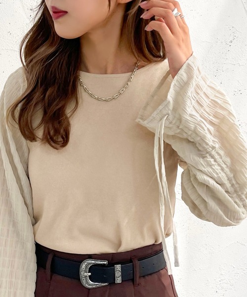 apres jour mignon(アプレジュールミニョン)の「2WAY布帛コンビトップス【ZOZOTOWN限定アイテム】(その他トップス・レディース・ベージュ/オフホワイト/ブラック・フリー/X-LARGE)」の3枚目の写真