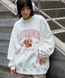 Labrador Retriever/ラブラドールレトリーバー 別注 カレッジロゴ刺繍 ビッグシルエット プルオーバースウェットオフホワイト