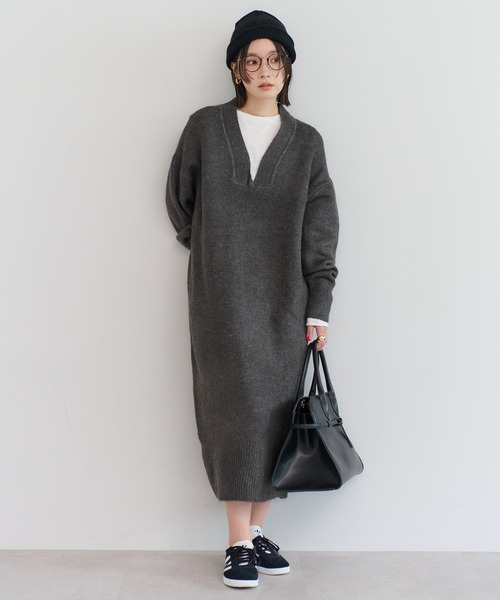 セール】ディープVネックニットワンピース（ワンピース）｜Bonjour